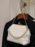 Faux Pearl Decor Kiss Lock Design Fluffy Square bag