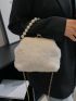 Faux Pearl Decor Kiss Lock Design Fluffy Square bag