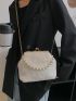 Faux Pearl Decor Kiss Lock Design Fluffy Square bag