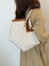 Twilly Scarf Decor Tweed Shoulder Tote Bag