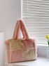 Plaid Pattern Fluffy Shoulder Tote Bag