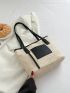 Patch Detail Contrast Binding Straw Bag