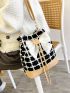 Plaid Pattern Bow Decor Bucket Bag