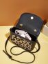 Mini Leopard Pattern Metal Chain & Faux Pearl Decor Flap Square Bag