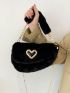 Heart Decor Flap Chain Fluffy Saddle Bag