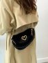 Heart Decor Flap Chain Fluffy Saddle Bag