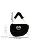 Heart Decor Flap Chain Fuzzy Saddle Bag