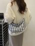 Plaid Pattern Tweed Hobo Bag