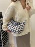 Plaid Pattern Tweed Hobo Bag