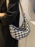 Plaid Pattern Tweed Hobo Bag