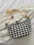 Plaid Pattern Tweed Hobo Bag