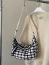 Plaid Pattern Tweed Hobo Bag