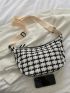 Plaid Pattern Tweed Hobo Bag