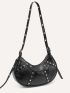 Studded Decor Zipper Hobo Bag