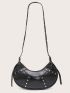 Studded Decor Zipper Hobo Bag