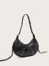 Studded Decor Zipper Hobo Bag