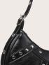 Studded Decor Zipper Hobo Bag