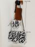 Zebra Stripe Pattern Fluffy Baguette Bag With Small Pouch