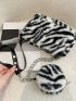 Zebra Stripe Pattern Fluffy Baguette Bag With Small Pouch