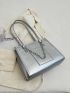 Metallic Chain Decor Letter Detail Shoulder Tote Bag