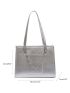 Metallic Chain Decor Letter Detail Shoulder Tote Bag