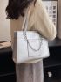 Metallic Chain Decor Letter Detail Shoulder Tote Bag