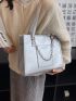 Metallic Chain Decor Letter Detail Shoulder Tote Bag