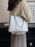 Metallic Chain Decor Letter Detail Shoulder Tote Bag