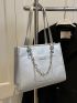 Metallic Chain Decor Letter Detail Shoulder Tote Bag