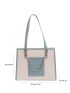 Colorblock Letter Detail Chain Decor Shoulder Tote Bag