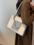 Colorblock Letter Detail Chain Decor Shoulder Tote Bag