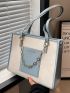 Colorblock Letter Detail Chain Decor Shoulder Tote Bag