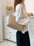 Quilted Detail Tote Bag, Elegant Large Artificial Leather Handbag, Women's Stylish Chain Shoulder Bag