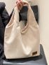 Letter Patch Decor Corduroy Shoulder Tote Bag