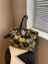 Colorblock Letter Patch Decor Fluffy Shoulder Tote Bag