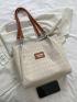 Letter Patch Decor Shoulder Tote Bag