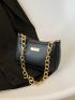 Metal Detail Chain Decor Baguette Bag