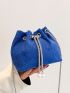 Mini Faux Pearl Decor Drawstring Design Chain Corduroy Bucket Bag