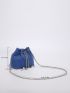 Mini Faux Pearl Decor Drawstring Design Chain Corduroy Bucket Bag