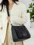 Litchi Embossed Braided Detail Ring Decor Crossbody Bag