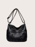 Litchi Embossed Braided Detail Ring Decor Crossbody Bag