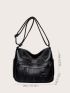 Litchi Embossed Braided Detail Ring Decor Crossbody Bag