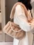 Faux Pearl Beaded Fuzzy Ruched Bag