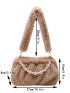 Faux Pearl Beaded Fuzzy Ruched Bag