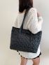 Quilted Contrast Binding Shoulder Tote Bag