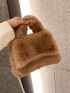 Faux Pearl Beaded Flap Fuzzy Satchel Bag