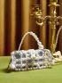 Mini Faux Pearl Beaded Square Bag With Inner Pouch