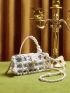 Mini Faux Pearl Beaded Square Bag With Inner Pouch