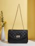 Quilted Turn-lock Flap Chain Square Bag