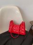 Neon Red Artificial Patent Leather Baguette Bag